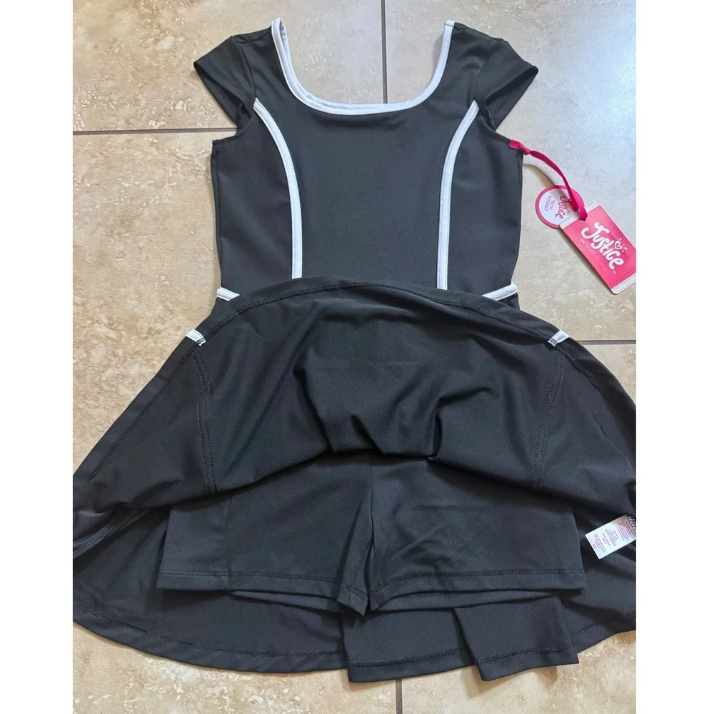 Justice Dress Girls M (10) Black White‎ Sporty Active Built-in Shorts Pocket NEW